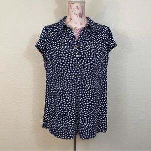 Charter Club sz:XXL Navy Blue & White Short Half-Sleeved Blouse Top